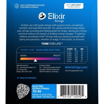 Elektriskās ģitāras stīgas Elixir Polyweb 12050 (10-46) Elektriskās ģitāras stīgas Elixir Polyweb 12050 (10-46)