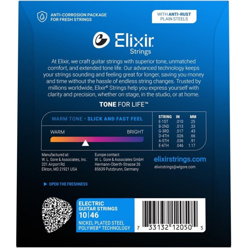 Elektriskās ģitāras stīgas Elixir Polyweb 12050 (10-46)
