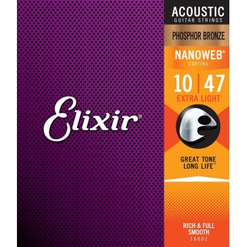 Akustiskās ģitāras stīgas Elixir Nanoweb 16002 (10-47) Akustiskās ģitāras stīgas Elixir Nanoweb 16002 (10-47)