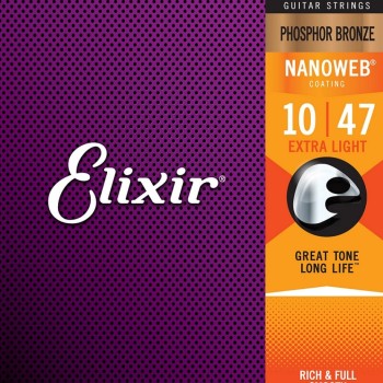 Akustiskās ģitāras stīgas Elixir Nanoweb 16002 (10-47)