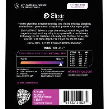 Akustiskās ģitāras stīgas Elixir Attune 21027 (11-52) Akustiskās ģitāras stīgas Elixir Attune 21027 (11-52)