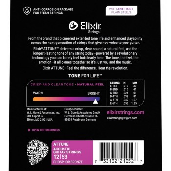 Akustiskās ģitāras stīgas Elixir Attune 21052 (12-53) Akustiskās ģitāras stīgas Elixir Attune 21052 (12-53)