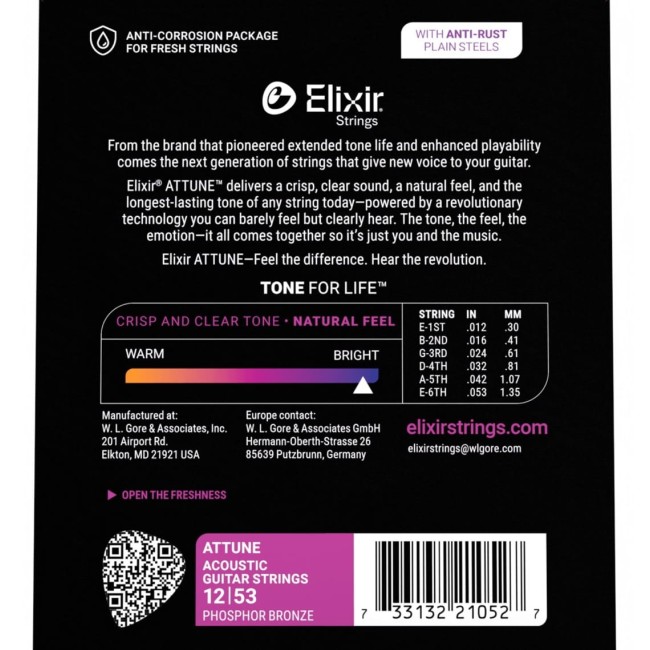 Akustiskās ģitāras stīgas Elixir Attune 21052 (12-53)
