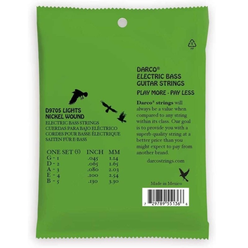 5-stīgu basģitāras stīgas Darco D9705 (45-130)