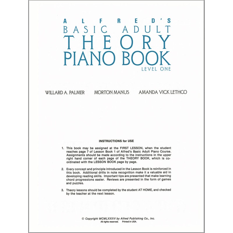 Alfred's Basic Adult Piano Course Theory Piano 1 Alfred's Basic Adult Piano Course Theory Piano 1