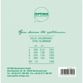 1/2 Optima Goldbrokat čella stīgas G1200-12 1/2 Optima Goldbrokat čella stīgas G1200-12